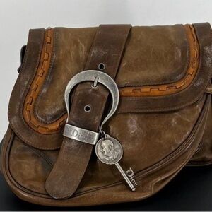 Dior Tan and Brown Leather Messenger Bag